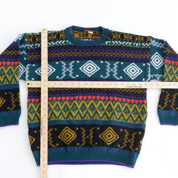 Vintage  90'S Worthington Essentials Eclectic Grandpa Knit Crewneck Sweater M - Picture 4 of 12